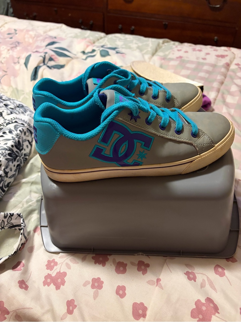 DC Grey and Teal Lace-Up Skate Shoes